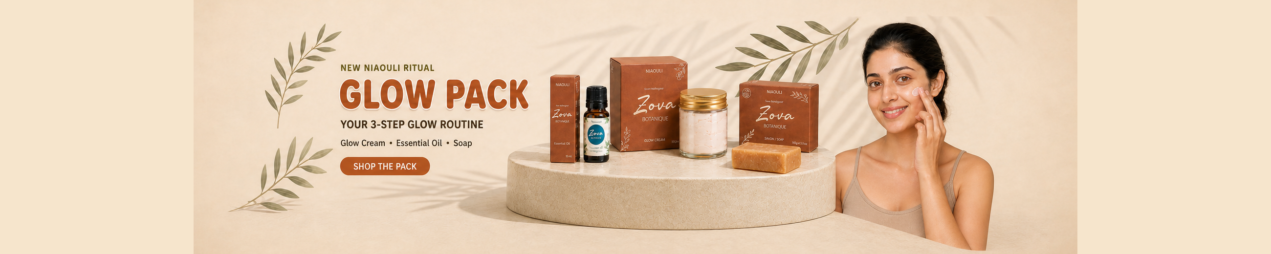 Zova Glow Pack three-step Niaouli skincare ritual