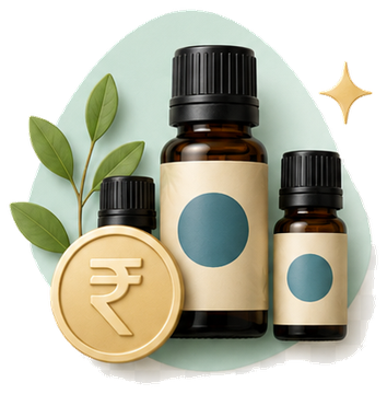 Zova bundle value icon with bottle and rupee symbol
